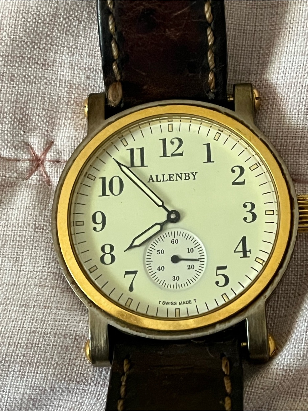Allenby Men’s Two-Tone Gold Case Watch with Brown Leather Strap